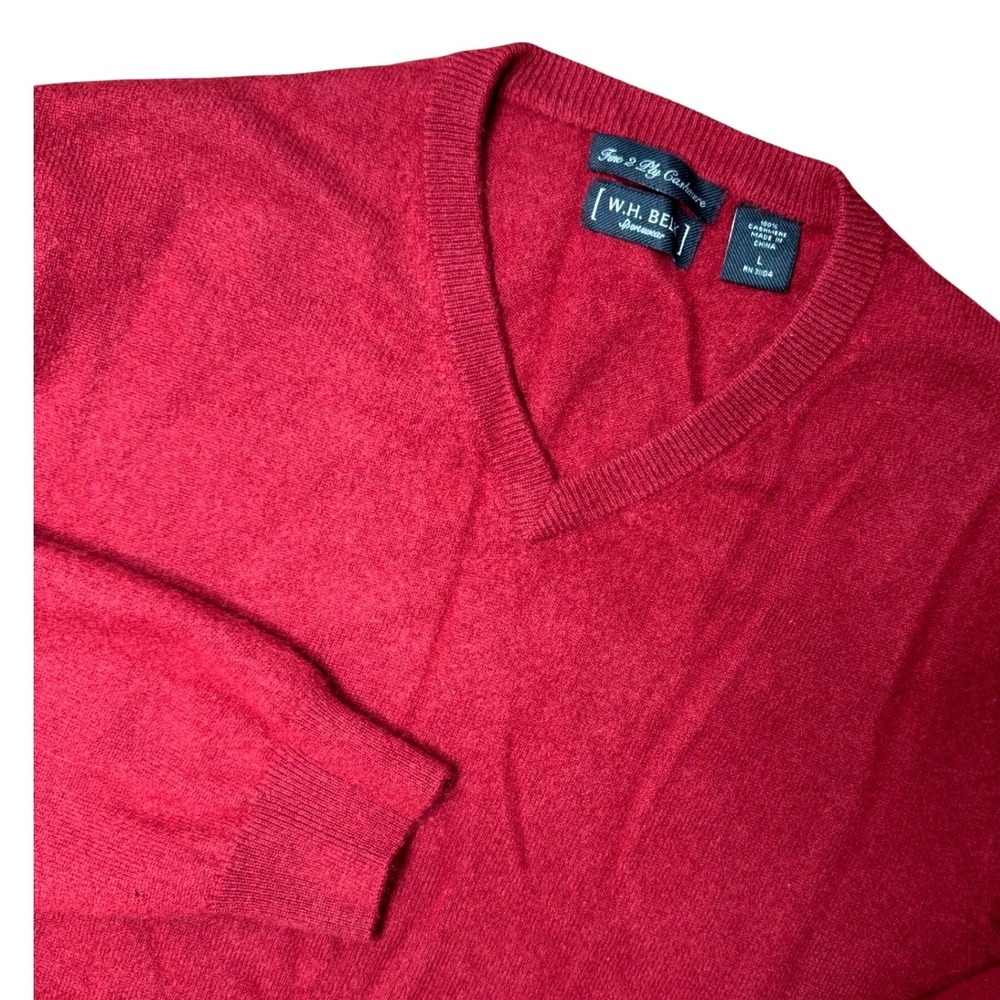 Belk Sportswear Mens Red 100% Cashmere V-Neck Sweater Size Large 2-Ply Knit READ